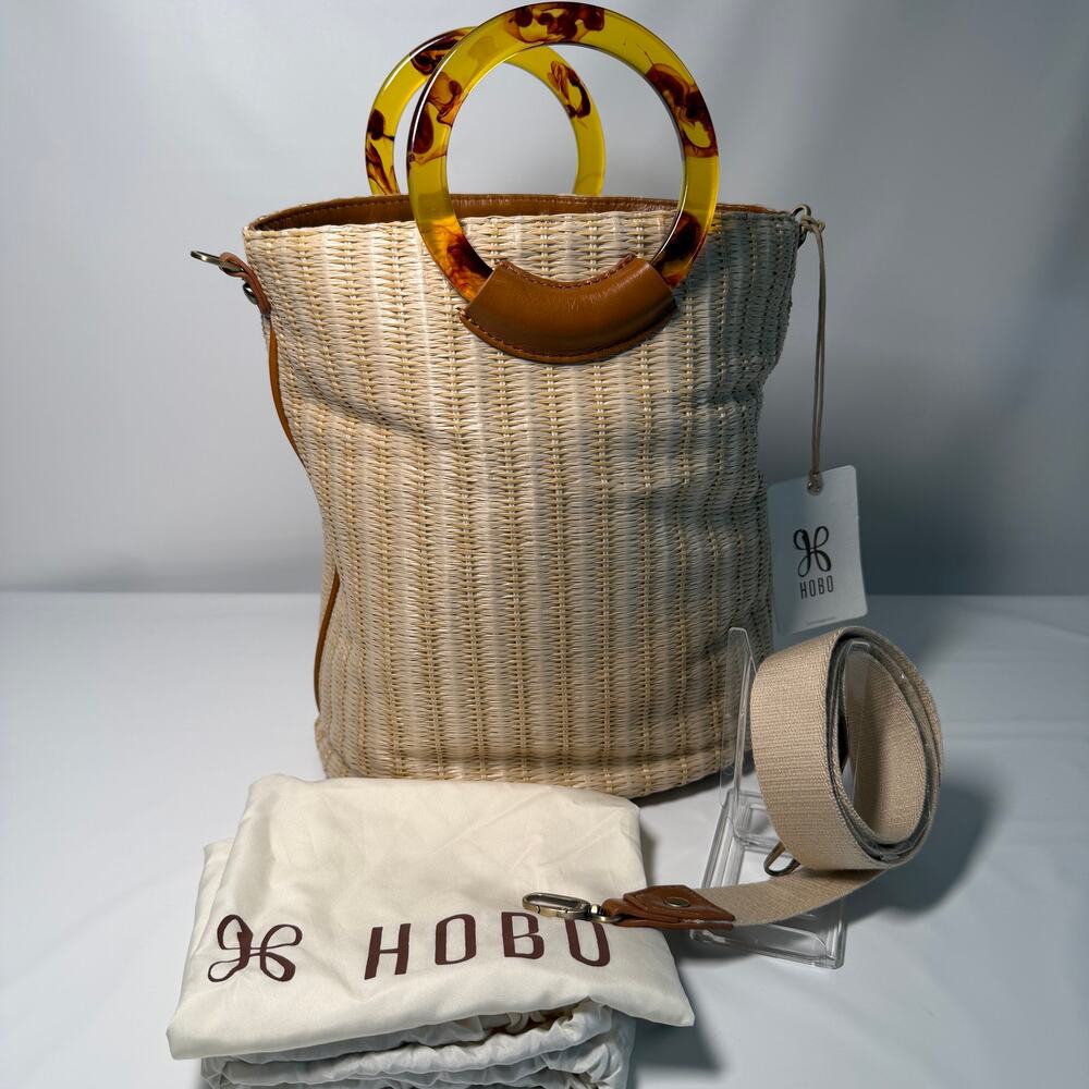 HOBO Shelia Bucket Tote Crossbody Woven Raffia Cottagecore Casual Resort NWT